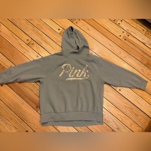 Victoria’s Secret Pink Sage Hoodie Sweatshirt with Gold Sequins Logo size large